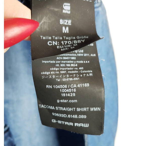 G Star Raw Women's Medium Tacoma Straight Shirt Denim Chambray Snap Lyocell Blue - Picture 4 of 8